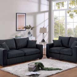 2-pc Sofa Set Loveseat & Sofa Black, Grey, Dark Grey & Ivory Corduroy 