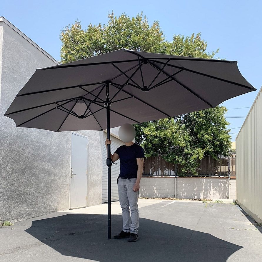 (New) $95 Large 15 FT Double Sided Umbrella Outdoor Patio, Red or Tan color (Weight base not included)