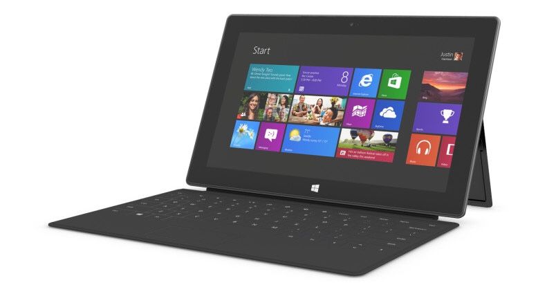 Windows Surface RT tablet, keyboard, and wireless mouse