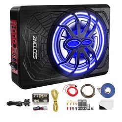 2025 Upgraded 10" 1200W Slim Under Seat Powered Car Subwoofer, Car/Truck Sub Built in Amplifier for Outstanding Heat Dissipation, Powerful bass and Bl