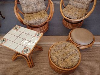 Vintage 1970s Bamboo & Rattan Patio Set