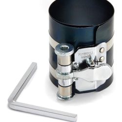 Powerbuilt Piston Ring Compressor, 2 Inch to 5 Inch Diameter, Compress Pistons, Ratcheting Lock, Release Lever, Slide into Cylinder