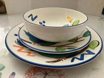 3 Mikasa Fashion Spring Song 11” Dinner 8.5” Salad Plate 7” Soup Pasta Bowl New