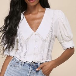 BRAND NEW Lulus White Blouse Top