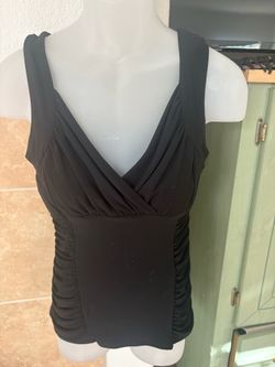 Cache Black Ruched Sleeveless V-Neck Stretch Top Medium