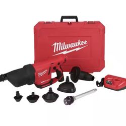 Brand New Still In Plastic Milwaukee M12 12V Lithium-Ion Cordless Drain Cleaning Airsnake Air Gun Kit