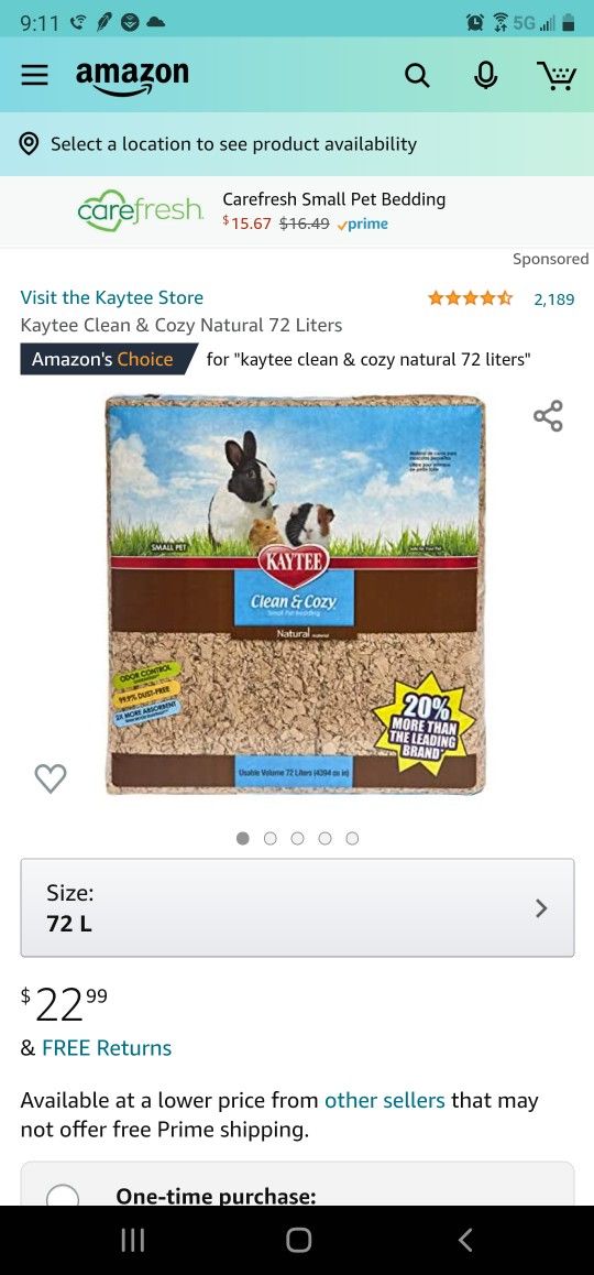Kaytee Clean & Cozy Natural 72 Liters