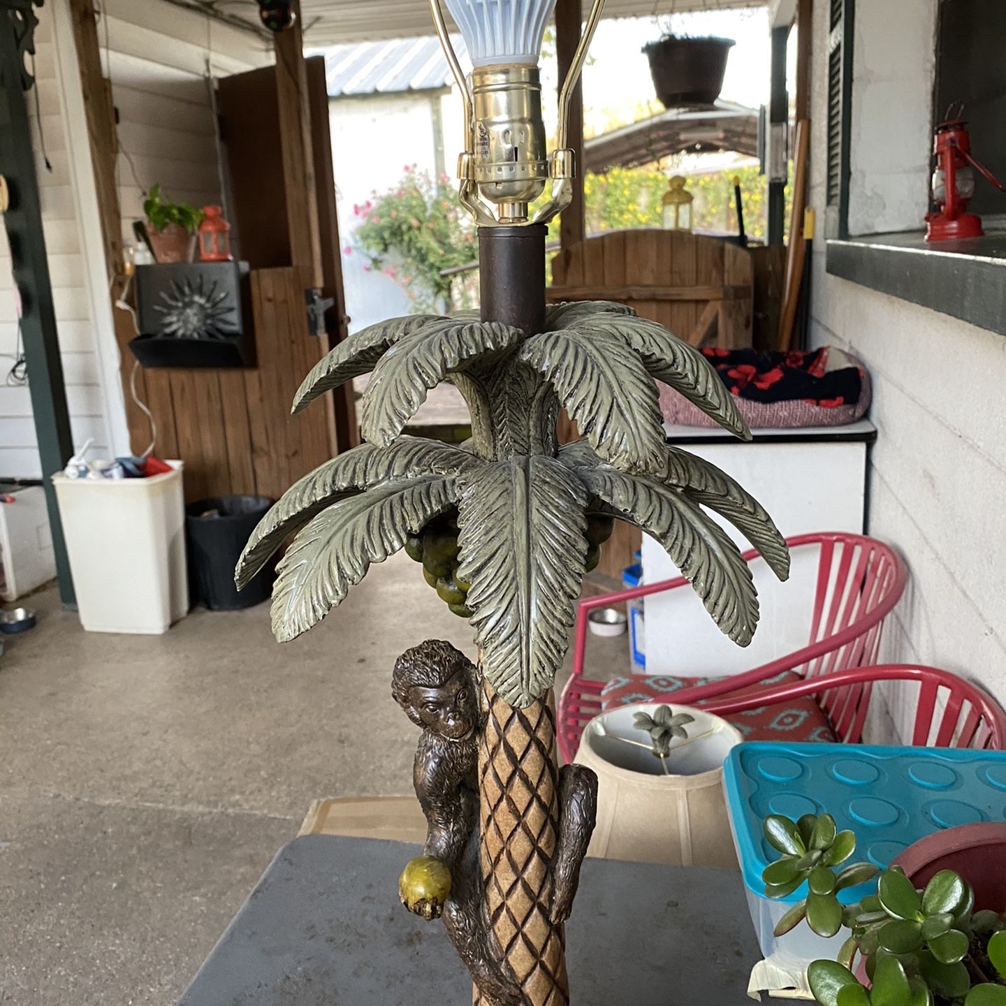 Vintage Lamp With Monkey And A Palm Tree