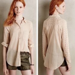 🌿ANTHROPOLOGIE💕 Holding Horses💕 Button Down Gauzy Crochet Lace Shirt   
