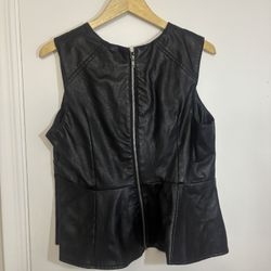 Last Kiss" Black Faux Leather Peplum Biker Vest, Size XL, Sleeveless, Back Zipper - Shell 100% Polyurethane