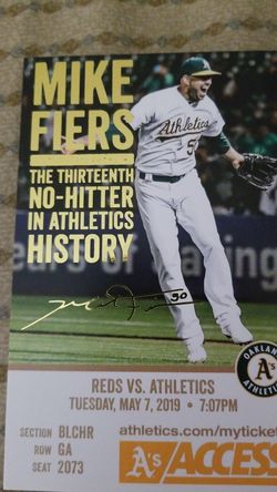 Athletics no hitter memorial ticket