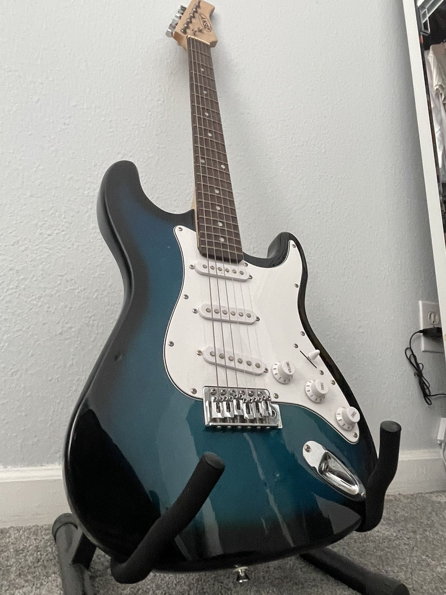 Blue Zeny Electric Guitar + Stand