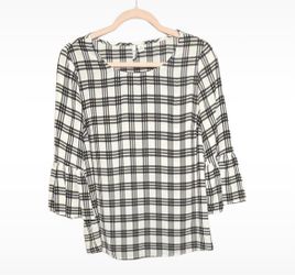 ELLE  Classic black and white plaid blouse ~ Women’s size medium