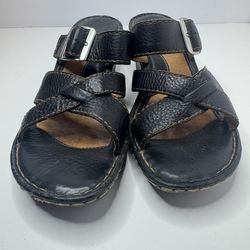 Born Black Leather Wedge Sandals Size 8