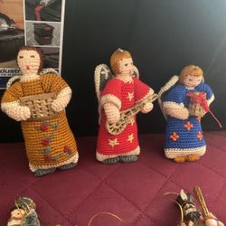 Vintage Crochet Angel w Mandolin Christmas Ornament Gift Topper Multicolor