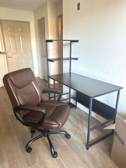 Wooden/Metal Desk + Leather Chair