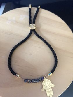 Bracelet adjustable pearl freshwater charm hamsa jewerly