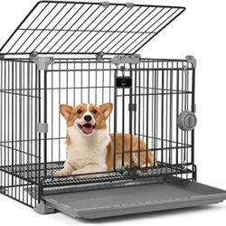 FLARUZIY 24’’ Multifunction Thick Dog Crate, Small Dog Kennel Dog Playpen with Double Door and Drawer Leak-Proof Tray, Multiple Stackable, Sturdy Carb