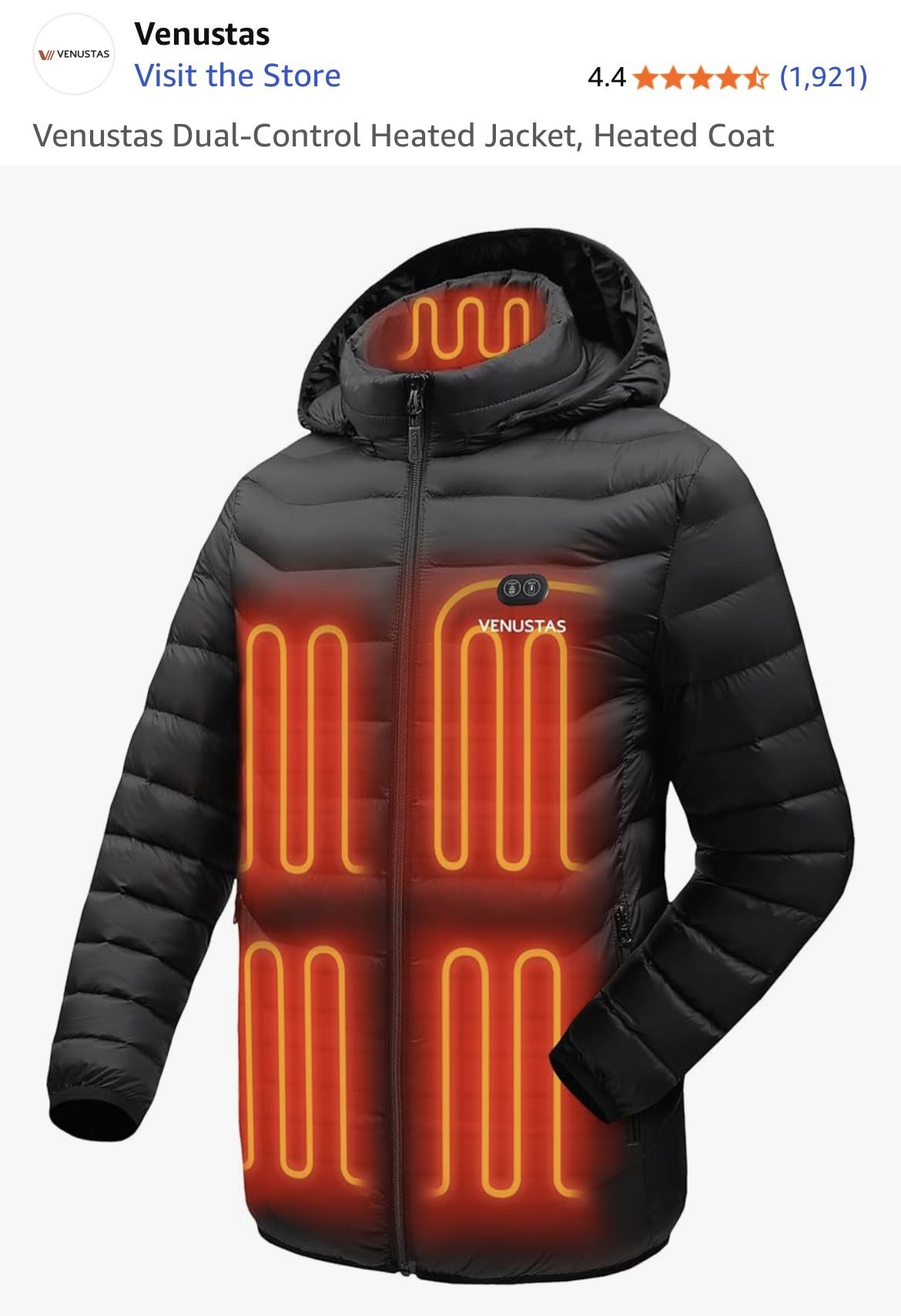 Venustas Dual-Control Heated Jacket, Heated Coat size medium