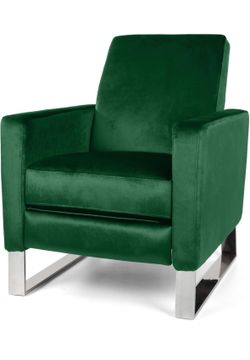 SET OF 2 — Modern Velvet & Chrome Push Back Recliner Chairs (GREEN)