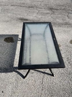 Black Metal Outdoor Coffee Table with Glass Top