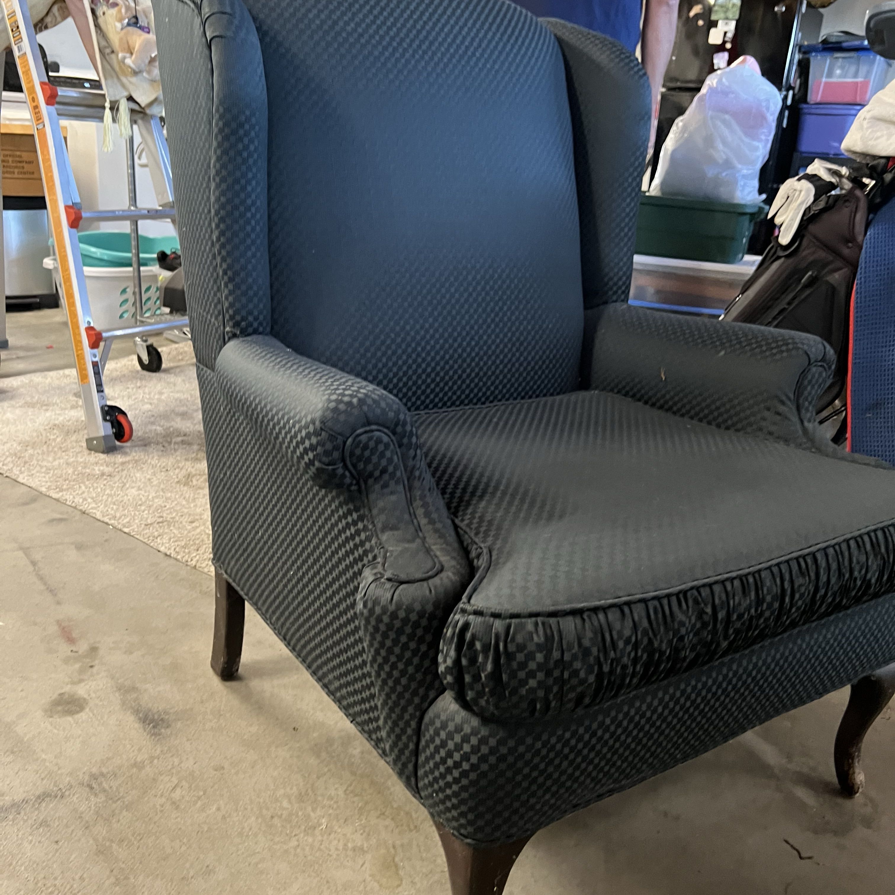 Navy Blue Textured Wingback Armchair