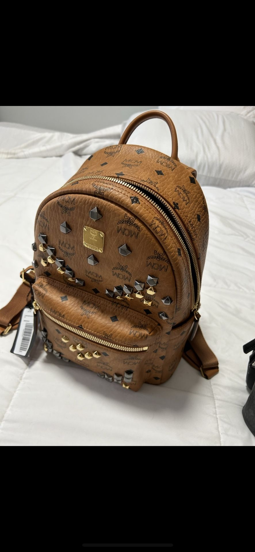 MCM COGNAC STUDDED BAG