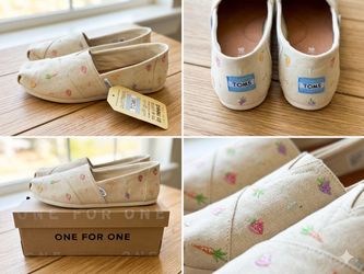 BRAND NEW TOMS Fruit & Vegetable Embroidered Slip-Ons - Size 10