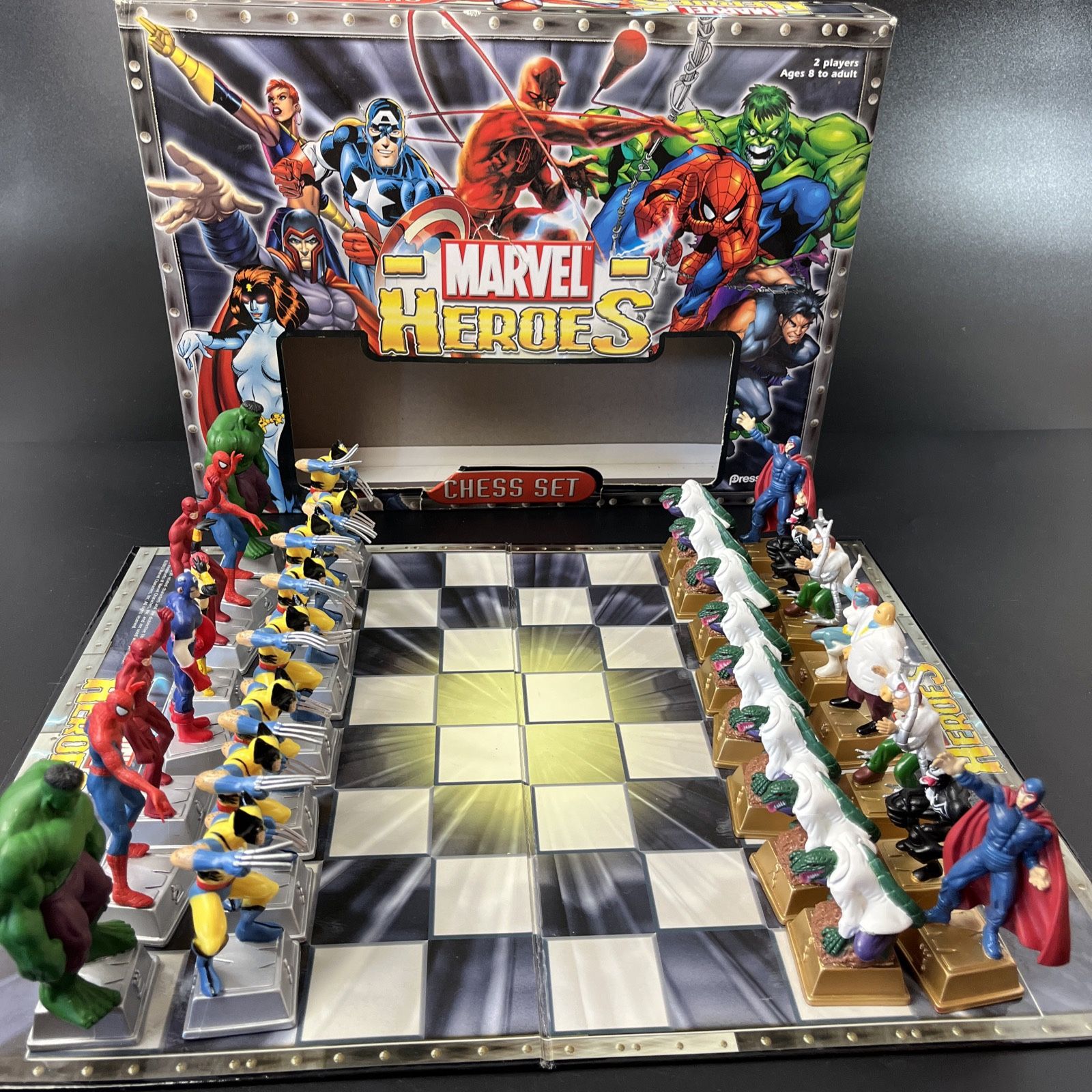 2003 Pressman Marvel Heroes Chess Set X-Men Hulk Spiderman Wolverine Complete