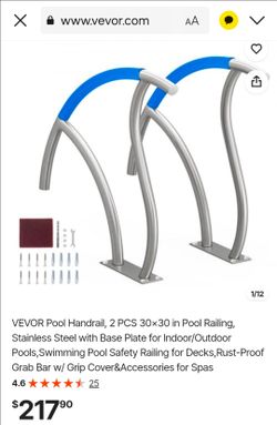 VEVOR Pool Handrail, 2 PCS 30x30 in Pool Railing, Stainless Steel with Base Plate for Indoor/Outdoor Pools,Swimming Pool Safety Railing for Decks,Rust