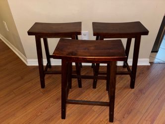 Set of 3 Dark Oak Wooden Counter Stools – Backless