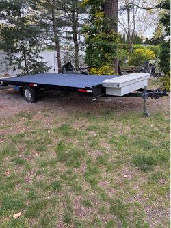 Big flatbed trailer with papers