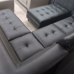 *Summer Sale Event*---Ibiza Modern Gray Leather Sectional Sofa W/Ottoman---Delivery And Easy Financing Available🫡
