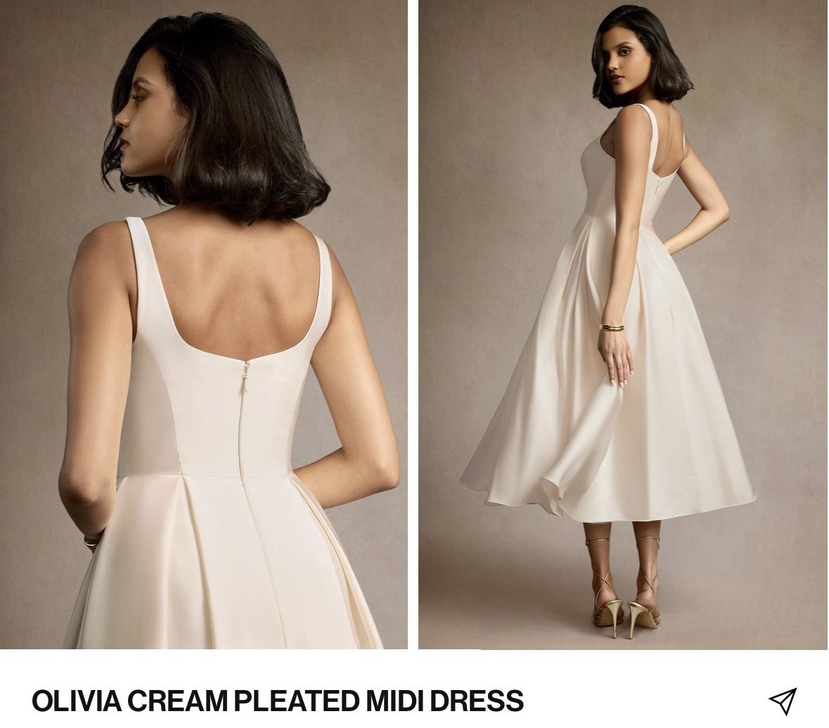 Pleated Beige Midi Dress