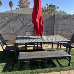 Set Patio Metal  And Umbrella