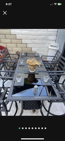 Outdoors Aluminum 6 Person Table W Dark Glass  Was $1,100 +tax