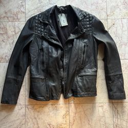 Men’s Allsaints “Cargo” Leather Biker Jacket NWT Black Distressed Size XS 