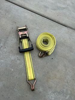 Yellow Ratchet Tie-Down Strap with J-Hooks