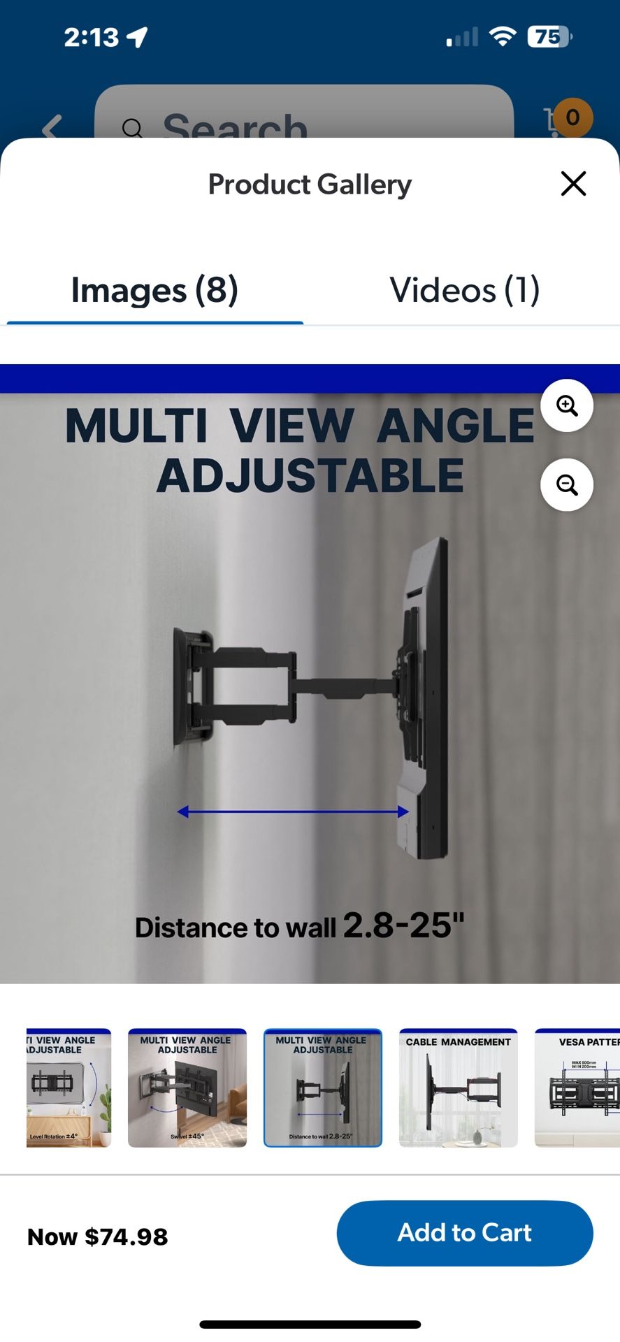 Full Motion TV Wall Mount, 32"- 98" - Costco