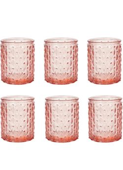 Set of 12 Pink Embossed Glass Tumblers
