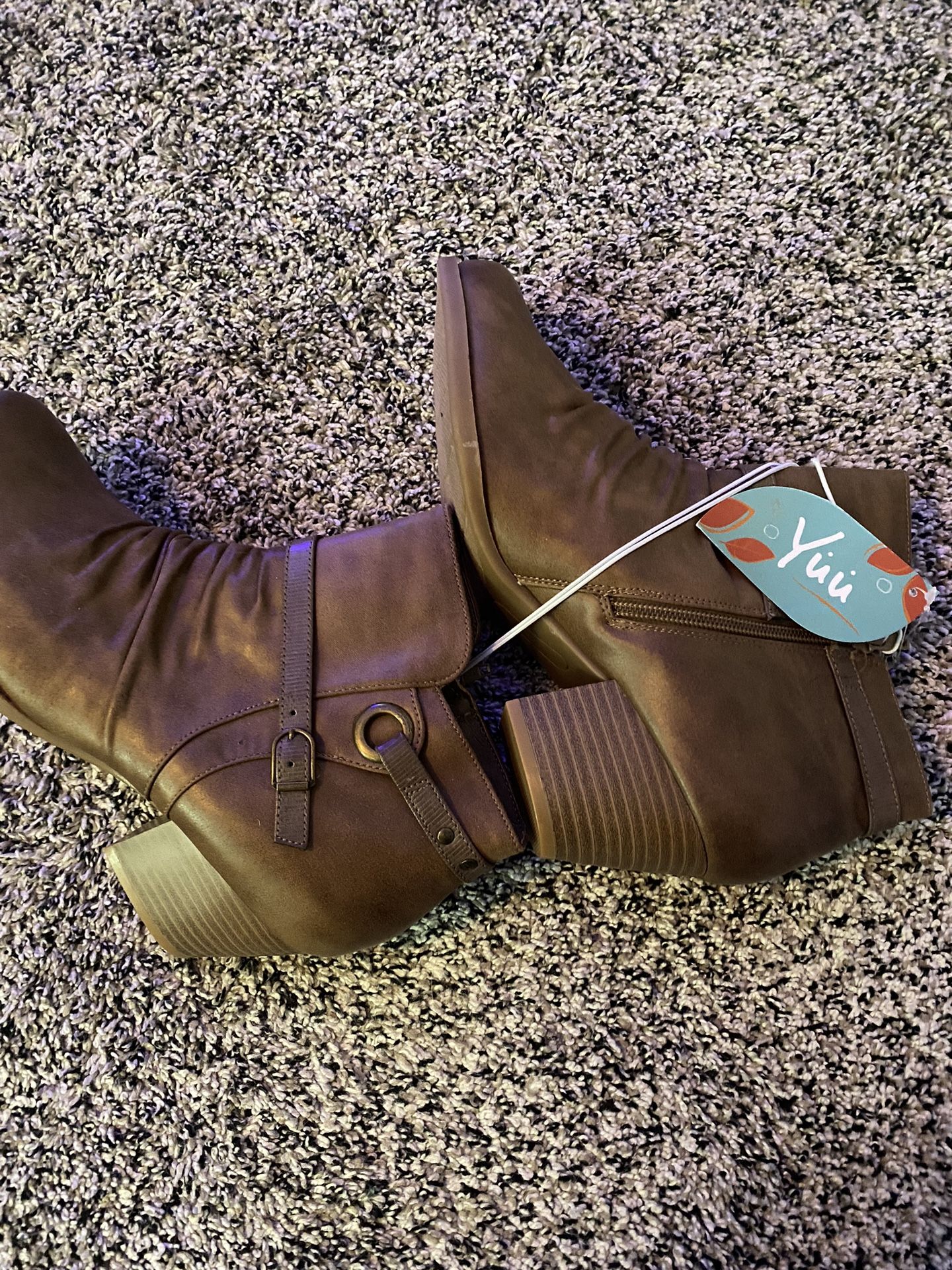 YUU Shoes Womens 10 M Marsha Low Heels Ankle Booties Brown Leather Boots New Brand new with tags