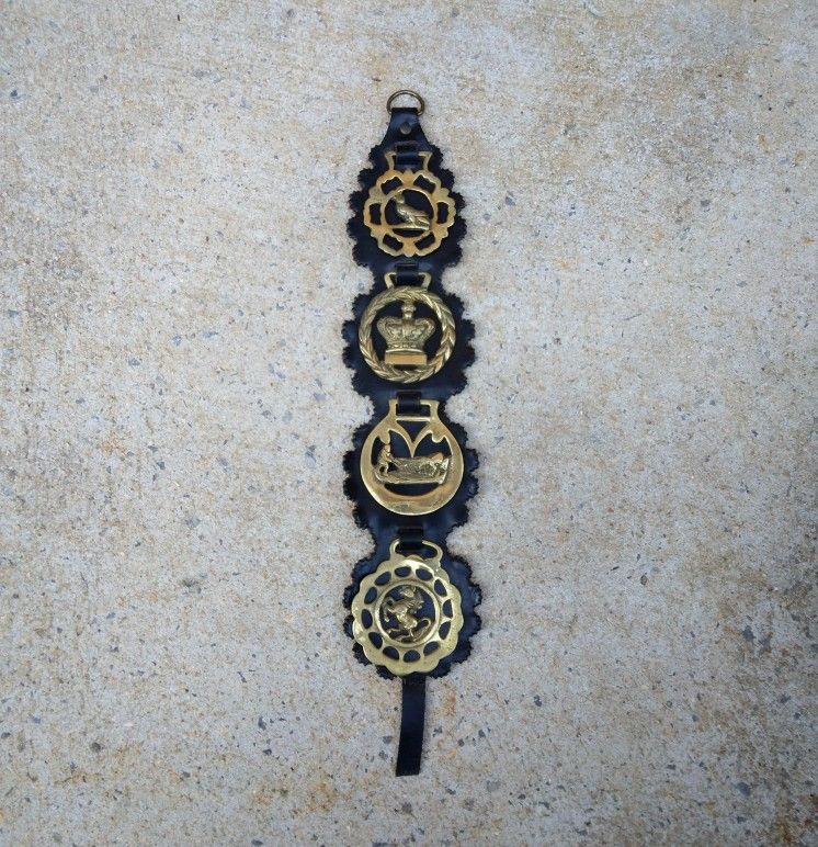 Vintage Brass Horse Medallions/Leather Strap