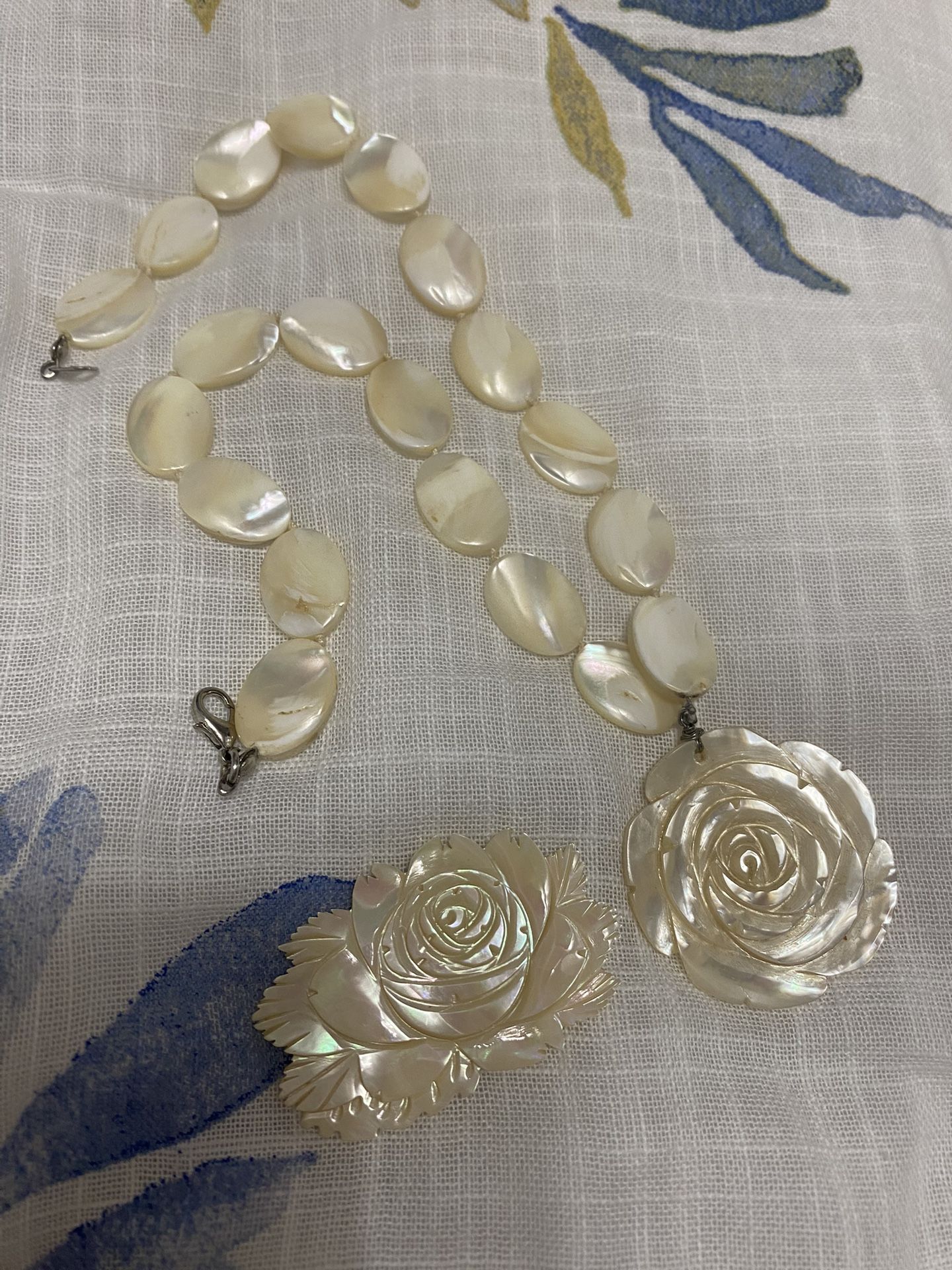 natural mother of pearl necklace And Brooch
