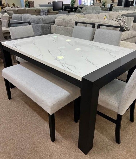 6PC Marble top Dining table set Black