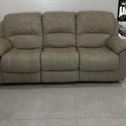 Leather Couch Tan With Two Recliners