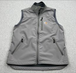 Carhartt Denwood Vest Men's Medium Gray Softshell Rain Defender Wind Fighter Zip