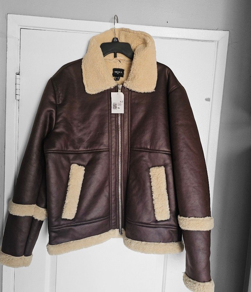 Men's Faux Suede XL Brown Jacket Sherpa Forever 21