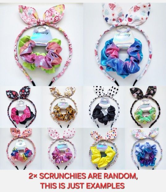 30 PCS 10× HEADBAND BOW/EARS+20× SCRUNCHIES HAIR ACCESSORIES PARTY SUPPLIES