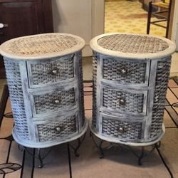 Two Wicker Side Tables