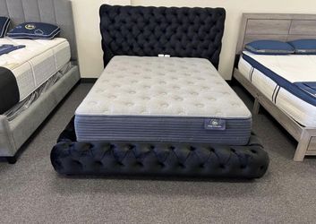 Queen Bed Frame In Black Velvet 